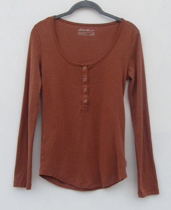 90's Rust Long Sleeve Four Button Henley Tee | 90… - image 2
