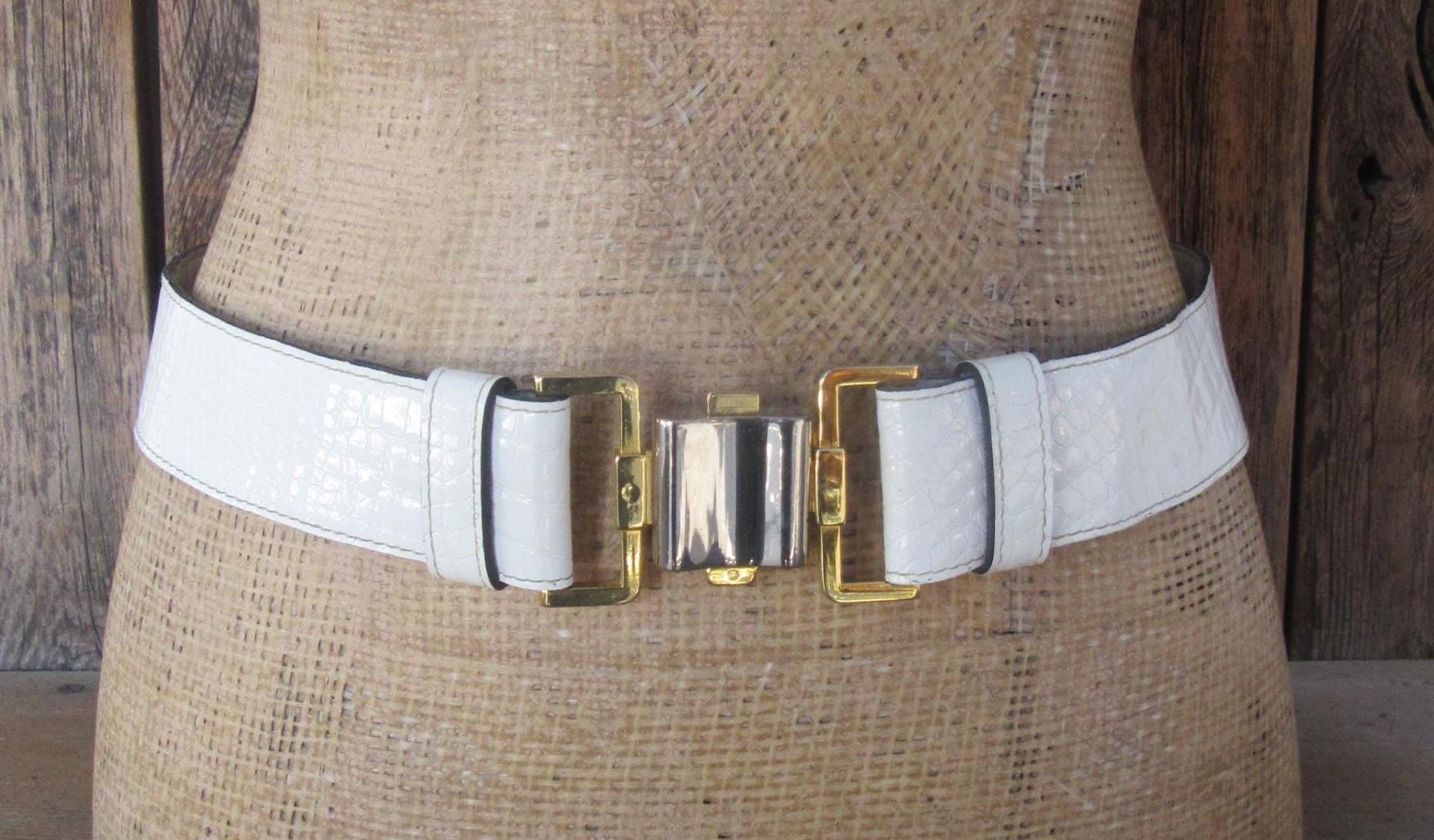 Elegant White Croc-Embossed Belt with Gold Lion Buckle Joseph Gold Men main image 2