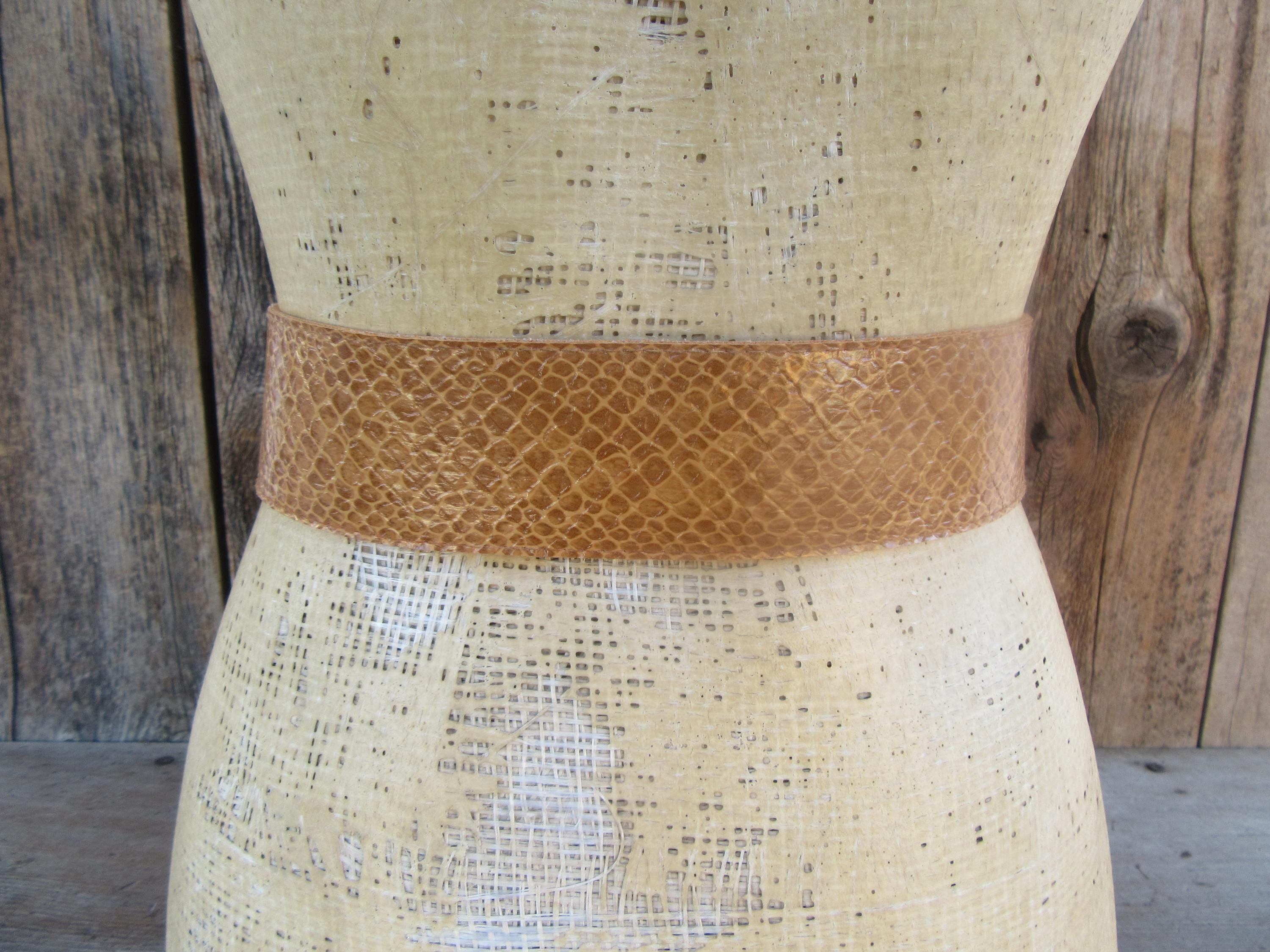 Wide Snake-Print Belt with Covered Buckle in Brown Wide Karung Belt with Covered Buckle - w.kleinberg main image 3