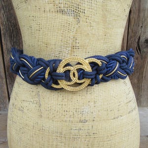 Navy Braided Boho Rope Belt w/ Gold & Brass Accents ?⚜️ Vintage 90s Rope Blue Belts for Women for sale | eBay main image 2