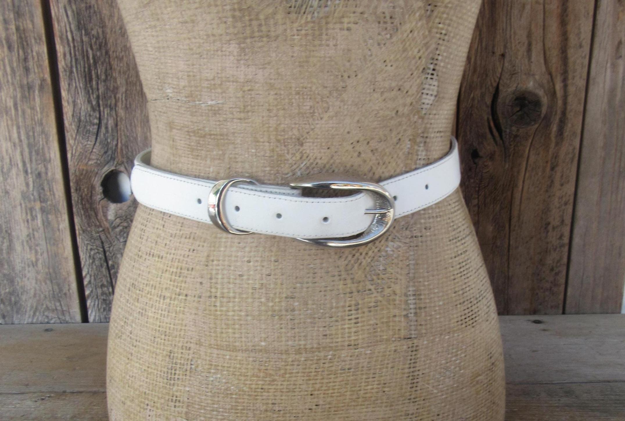 Miss Sixty White Leather Belt Size Medium Y2K Skinny Belt Silver Buckle Vintage MISS SIXTY Beige Leather Belt: Y2K Chunky High Waist  main image 3