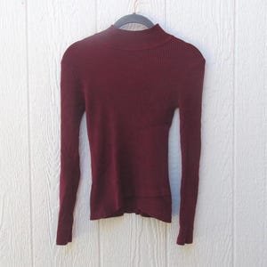 90&#39;s Burgundy Long Sleeve Ribbed Mock Neck  Knit Sweater | 90&#39;s Sweater | Knit Jumper | Mock Neck Sweater | Small Mock Neck Sweater