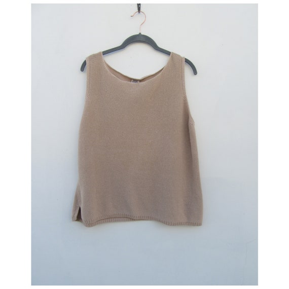 90's Ecru Knit Sleeveless Sweater Top | 90's Sleev