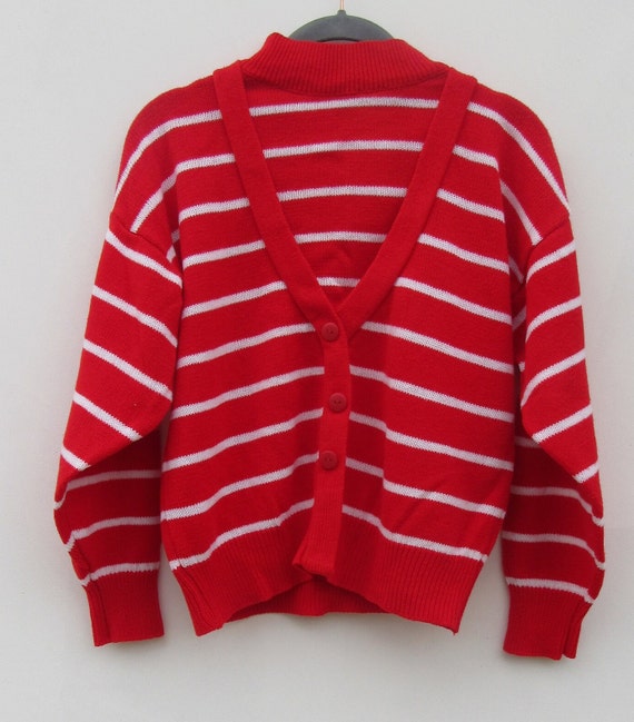 80's Red & White Striped Long Sleeve Mock Neck Pu… - image 2