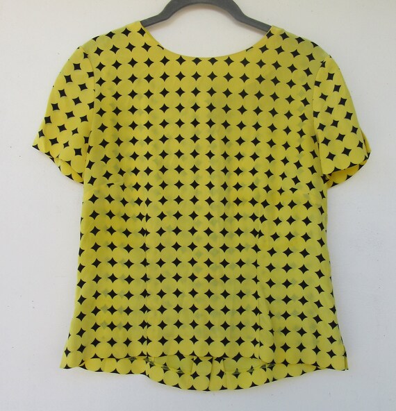 90s Yellow Cap Sleeve Silk Top | Print Top | Cap … - image 4