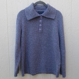 90&#39;s Lilac & Purple Henley Heathered Turtleneck Knit Sweater | Oversize Sweater | Roll Neck Jumper | Turtleneck Top | Pullover Sweater