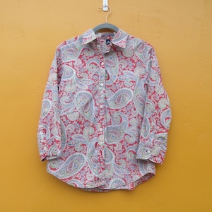 90s Paisley Print Long Sleeve Women&#39;s Top | 100% Cotton Blouse | Paisley Shirt | Paisley Print Top
