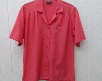 Blusa rosa de manga corta de los 80 - Bon Worth - Talla pequeña