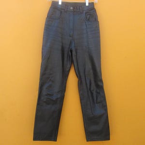 Vintage 90&#39;s Black Leather Jeans | 5 Pocket Leather Jeans | 100% Leather Pants | Small Leather Trousers