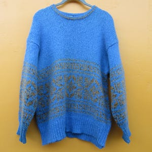 80&#39;s Blue & Gray Crewneck Knit Sweater | Crewneck Jumper | Pullover Sweater | Small Knit Sweater