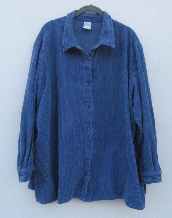 90's Blue Long Sleeve Corduroy Top |  Women's Cor… - image 2