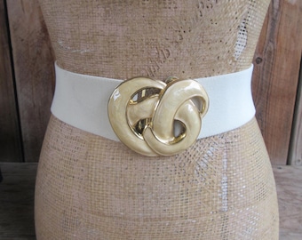 Vintage Beige Stretch Belt With Antique Gold Tone Buckle - Etsy display picture 2