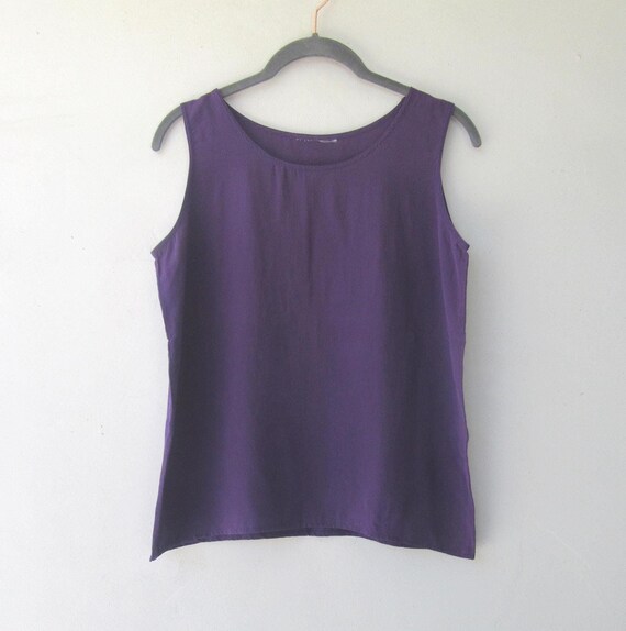 Women's Loose Sleeveless Tank Top - Summer Boho Crewneck Tunic In Cotton Linen Blend, Plus Size 4XL (A02_Purple) - View #4
