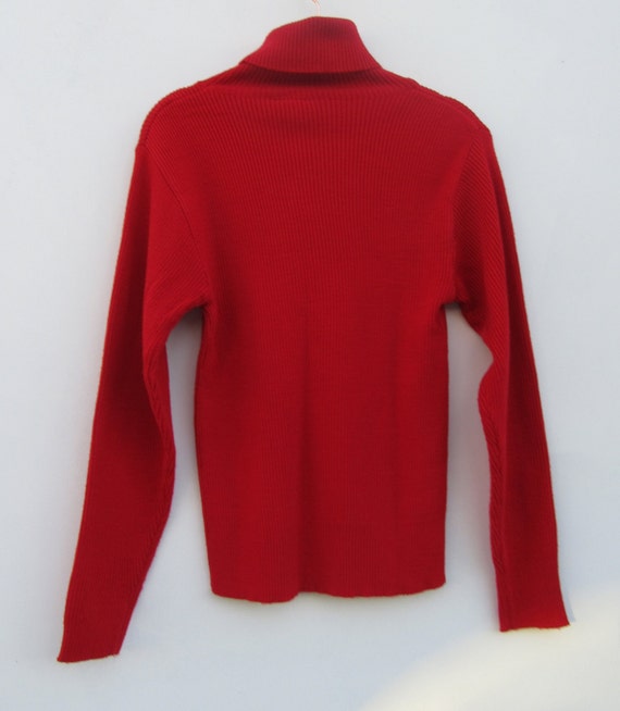 70s Red Long Sleeve Turtleneck Pullover Knit Swea… - image 4