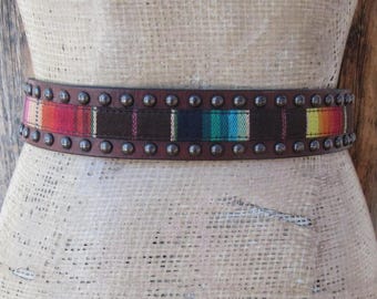 90s ARIAT Brown Leather Serape Belt: Studded Southwest  display picture 2