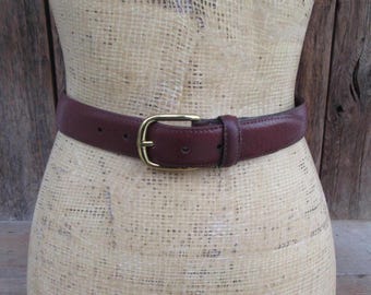 90s Burgundy Leather Belt: Brass Buckle, Size 38