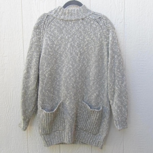 80s Cable Knit Sweater: Gray Speckled Mock Neck, Front Pockets