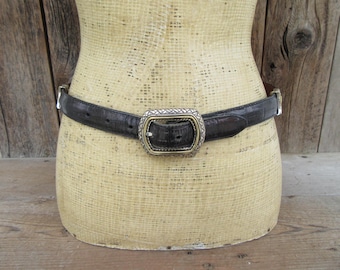90s Brighton Black & Brown Reversible Moc Croc Leather Belt | Size 30