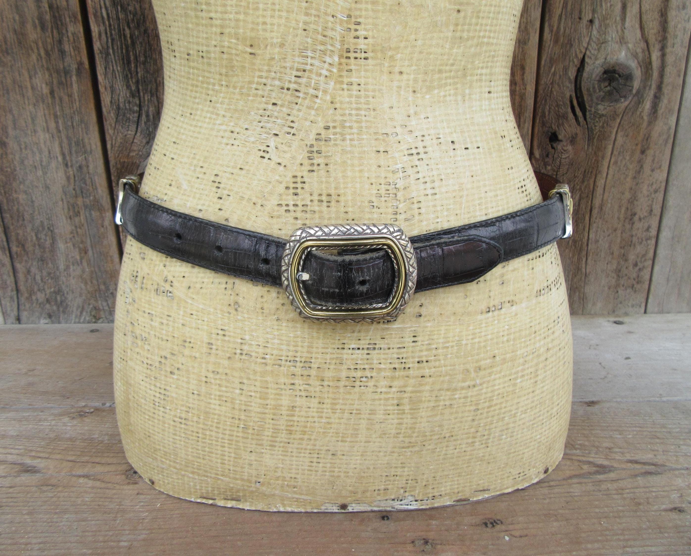 VTG Brighton Reversible Black:Brown Croc‎ Embossed Leather Belt Size M/L 28\