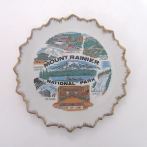 Vintage 1960er Jahre Mount Rainier Souvenir Teller | Nationalpark-Souvenir | Kitsch | Kitsch Dekor | Vintage-Andenken