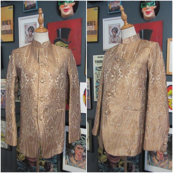 Vintage Gold Brocade Nehru Jacket | Paisley Print