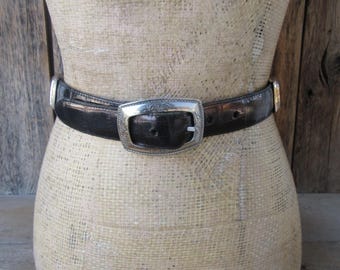 90s Brighton Brown & Black Croc Embossed Concho Belt , Small