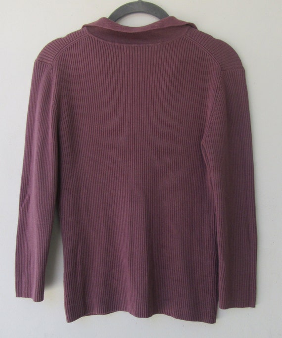 90's Purple Long Sleeve V-Neck Ribbed Knit Sweate… - image 4