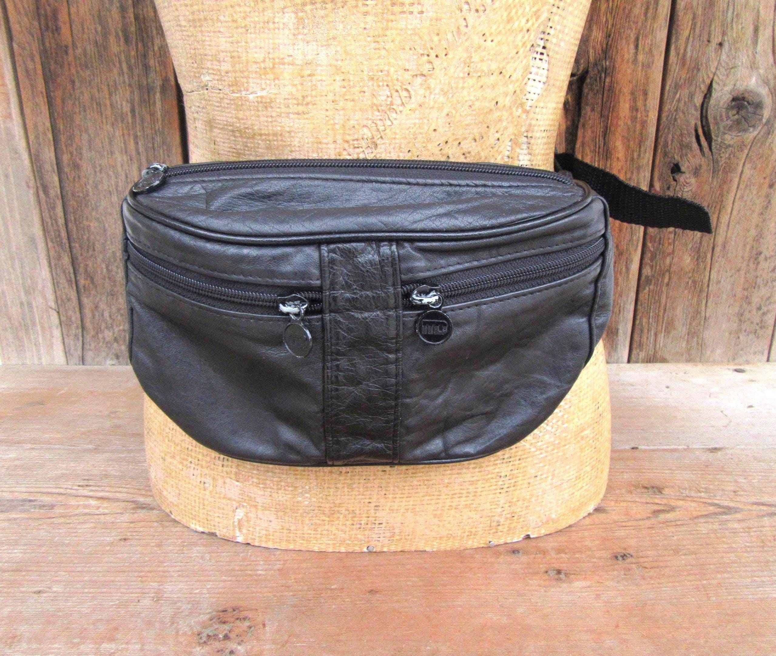 Vintage 80s 90s Liz Claiborne fanny pack faux leather belt Vintage 80s black Leather Fanny Pack Waist Belt Bag 5  main image 2