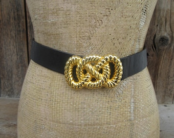 Vintage Black Patent Leather Skinny Belt With Gold-tone  display picture 3