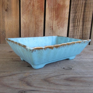MCM California Pottery Planter: Turquoise & Gold Ceramic, 9&quot; Long