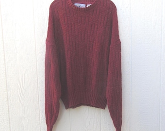 80s Burgundy Crewneck Sweater: Large Knit Sweater