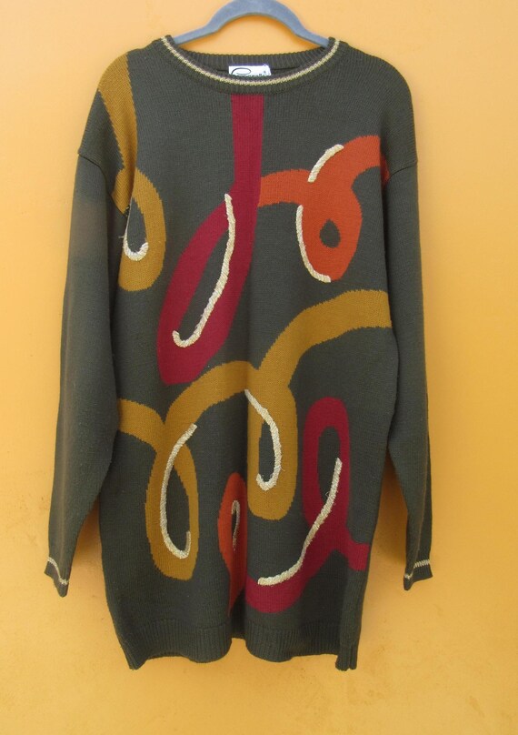 90's Green Pullover Geometric Pattern  Sweater | … - image 2
