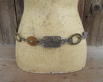 Vintage Bronze Medallion Link Belt: Pierced Metal Body  display picture 1