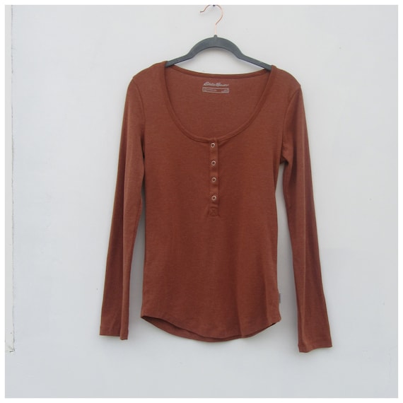 90's Rust Long Sleeve Four Button Henley Tee | 90… - image 1