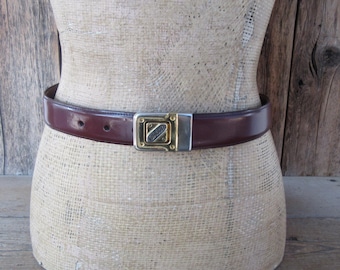 Vintage Gold and Silver Buckle Belt Reversible Belt Black Brown 46\