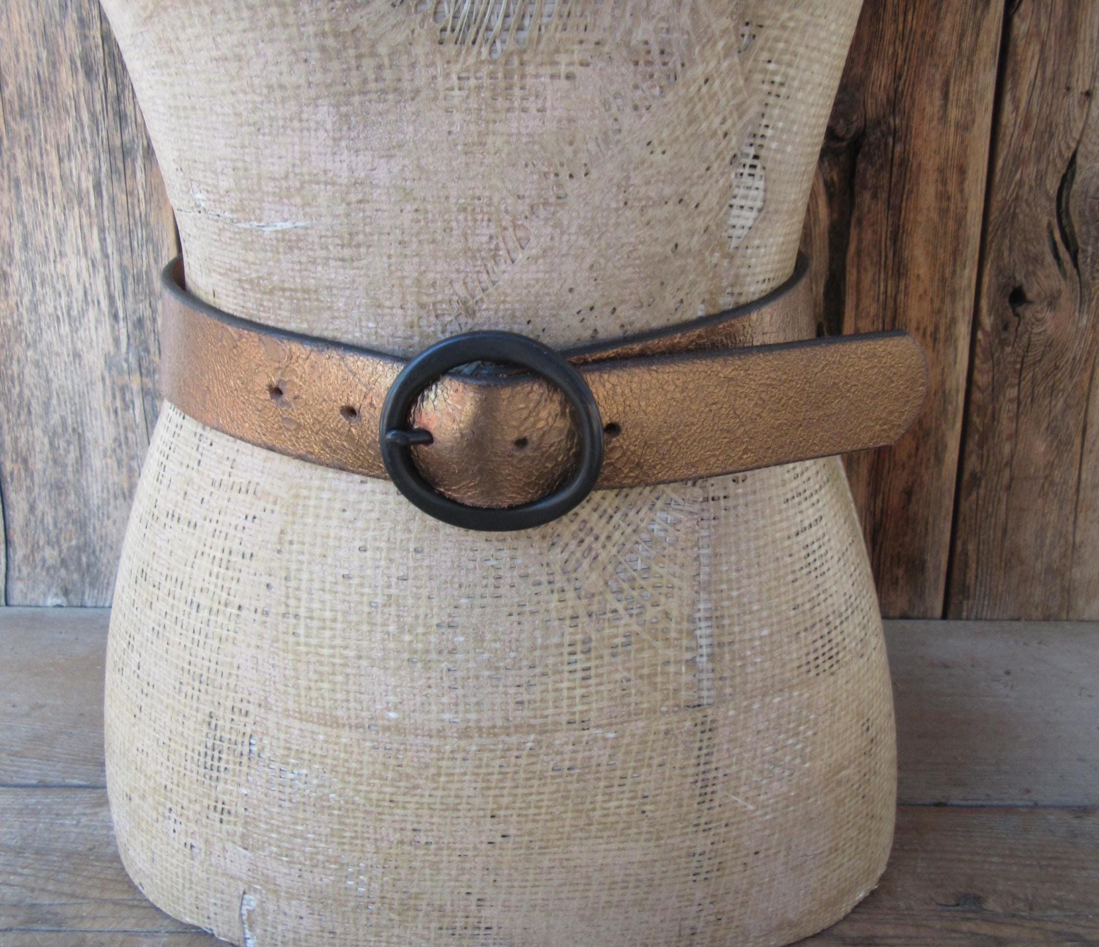 90s Distressed Copper Leather Belt: Small Metallic Belt - Etsy display picture 3