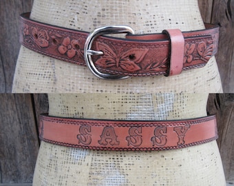 Paisley Floral Buckle on Two Tone Brown Leather Floral Tooled