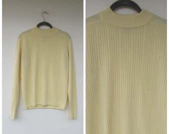 70s Ivory Long Sleeve Mock Neck Pullover Cable Knit Sweater |  Ribbed Sweater | Knit Sweater | Pullover | 70's Sweater | 70's Vintage