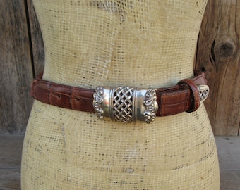 90s Brighton Braided Leather Belt: Silver Tone Buckle, Large