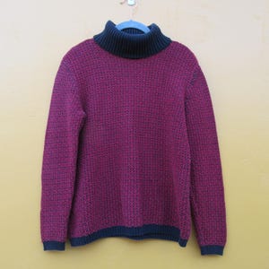 90&#39;s Red & Black Turtleneck Knit Sweater | Roll Neck Jumper | Turtleneck Top | Pullover Sweater