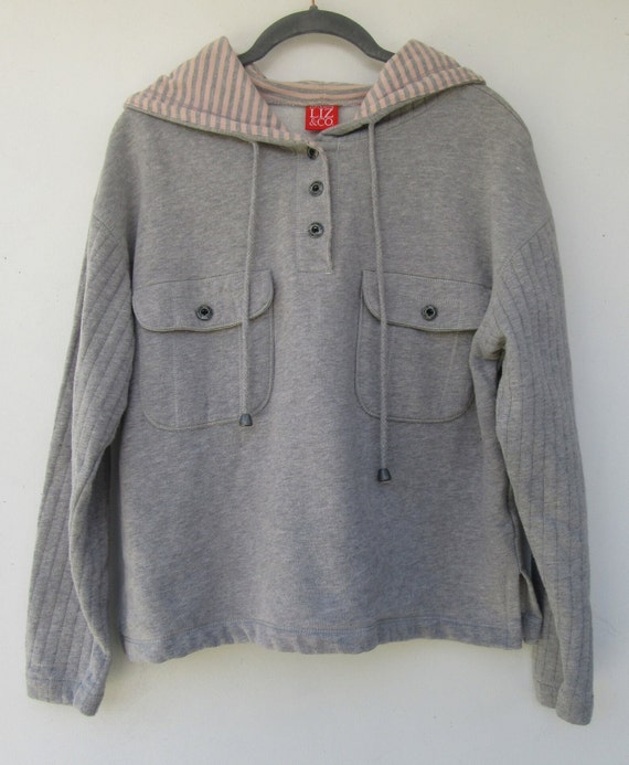 90s Gray and Pink Liz & Co. Hoodie Sweatshirt | V… - image 2