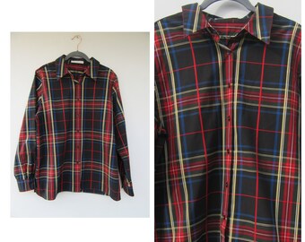 80s Plaid Long Sleeve Women's Top | Button Front Top | 80s Plaid Top | 80's Vintage Top | Petite Top