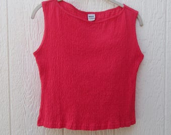 90s Pink Smocked Crop Top: Sleeveless Textured Blouse
