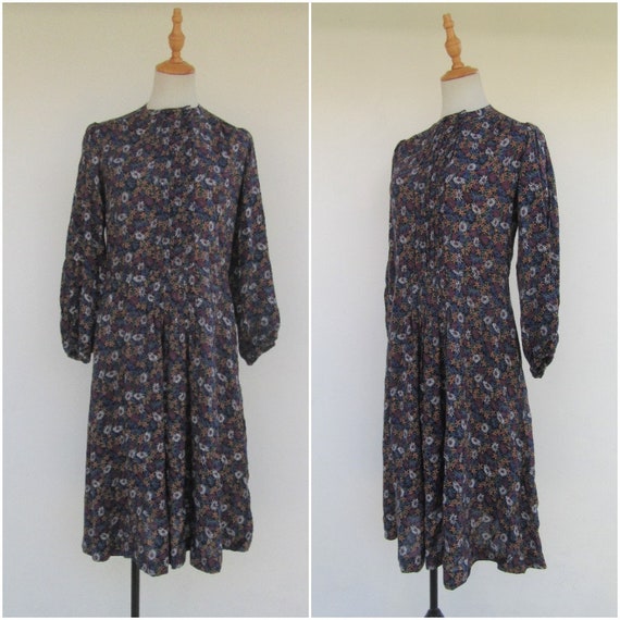 80's Floral Print Long Sleeve Dress | 80's Long Dr