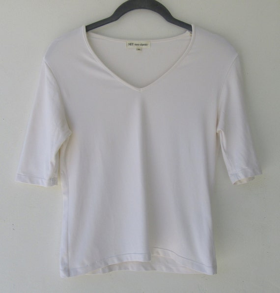 1990s White V-Neck Stretch Tee | Stretch Tee | Wh… - image 2