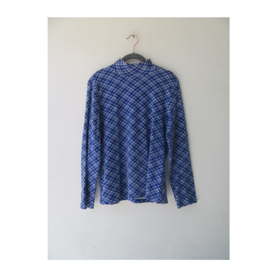 90's Plaid Long Sleeve Mockneck Knit Tee | Long Sl