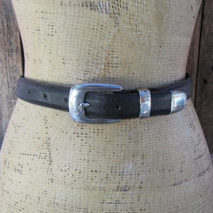 Vintage 90s Onyx USA Black Genuine Leather Silver Tipped Buckle Belt Size 38 s-l400.jpg main image 4