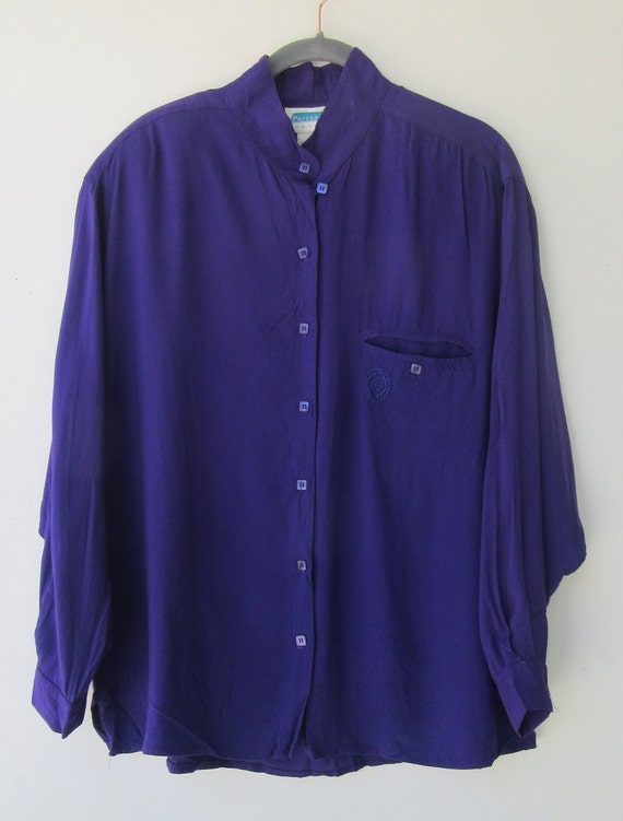 80's Purple Rayon Long Sleeve Top | Long Sleeve T… - image 2