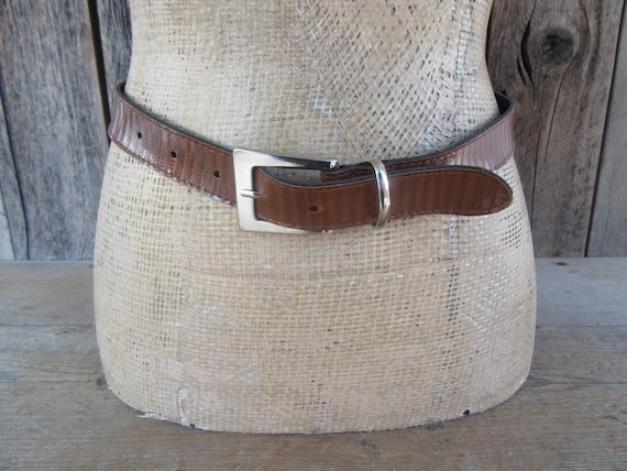 90s Faux Eel Skinny Belt: Silver Buckle, 34-38 Inch Waist  display picture 2