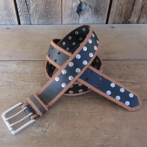 90s Studded Black Leather Belt | Studded Belt | Double Prong Buckle | Statement Belt